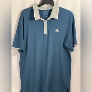 Golf Polo Adidas Clima-Cool Performance Men’s Large Button Down Blue/Gray Shirt